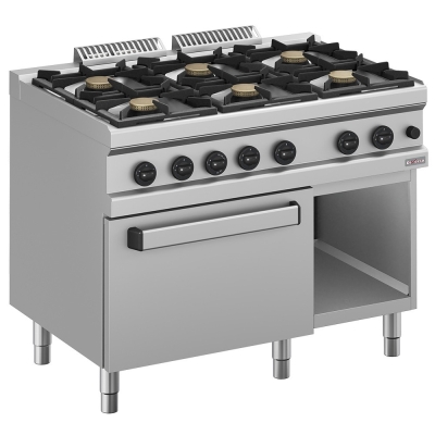 Fourneau gaz 6 feux vifs, sur four gaz GN 2/1 et armoire WR-G6BF-F2